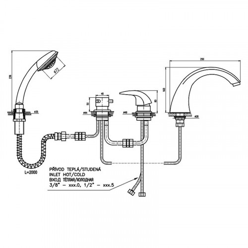 Смеситель на борт ванны Rav Slezak Dunaj D469.5PZ Золото латунь