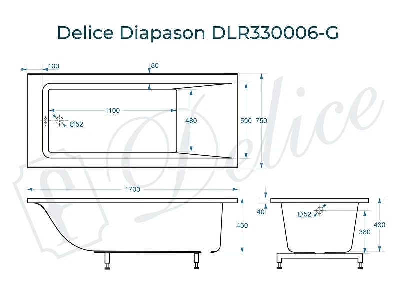 Ванна из искусственного камня Delice Diapason 170х75 DLR330006-G цвет Белый