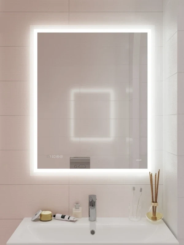 Зеркало Cersanit Led 080 Design Pro 60 KN-LU-LED080*60-p-Os с подсветкой с часами и подогревом стекло