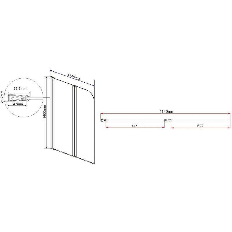 Шторка на ванну Vincea 114x140 VSB-12114CLGM профиль Вороненая сталь стекло прозрачное