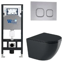 Комплект унитаза с инсталляцией WeltWasser AMBERG 506 + MERZBACH 041 XL MT-BL + AMBERG RD-CR 10000010949 цвет Черный матовый с сиденьем Микролифт и клавишей смыва цвет Хром