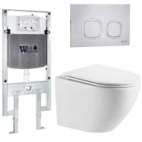 Комплект унитаза с инсталляцией WeltWasser AMBERG 497 ST + MERZBACH 043 MT-WT + AMBERG RD-MT CR 10000011417 цвет Белый матовый с сиденьем Микролифт и клавишей смыва цвет Хром матовый