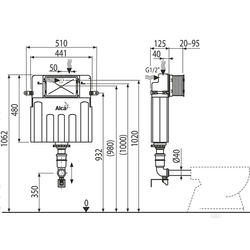 Смывной бачок Alcaplast Basicmodul AM112-0001 для унитаза без клавиши смыва пластик