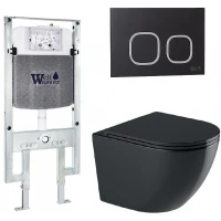 Комплект унитаза с инсталляцией WeltWasser AMBERG 497 ST + MERZBACH 043 GL-BL + AMBERG RD-BL 10000012181 цвет Черный глянцевый с сиденьем Микролифт и клавишей смыва цвет Черный
