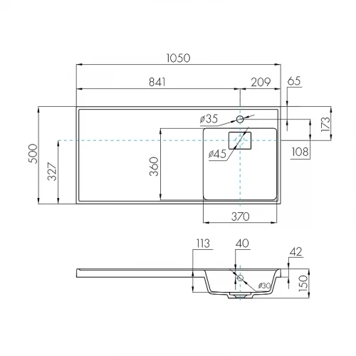 Раковина Aquaton Лондри 105 R 1A72223KLH010 с местом под стиральную машину Белая искусственный камень (литьевой мрамор) подвесная, полувстраиваемая, с местом под стиральную машину