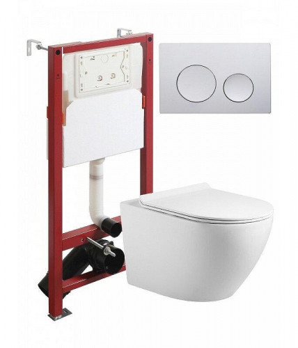 Комплект унитаза с инсталляцией Agger ATI09150L+APB100 цвет Белый с сиденьем Микролифт и клавишей смыва цвет Хром