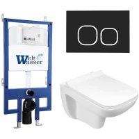 Комплект унитаза с инсталляцией WeltWasser BAMBERG 545 + KEHLBACH 004 GL-WT + BAMBERG BL 10000012855 цвет Белый глянцевый с сиденьем Микролифт и клавишей смыва цвет Черный