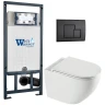 Комплект унитаза с инсталляцией WeltWasser MARBERG 507 + MERZBACH 043 XL GL-WT + MAR 507 SE MT-BL 10000013809 цвет Белый глянцевый с сиденьем Микролифт и клавишей смыва цвет Черный матовый