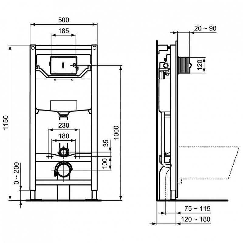 Унитаз с инсталляцией Ideal Standard Connect E211601 с сиденьем Микролифт