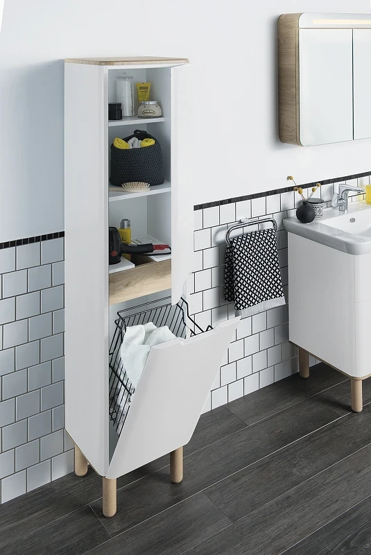 Шкаф пенал Vitra Sento 40 R 60842 подвесной с бельевое корзиной Белый матовый МДФ / ЛДСП