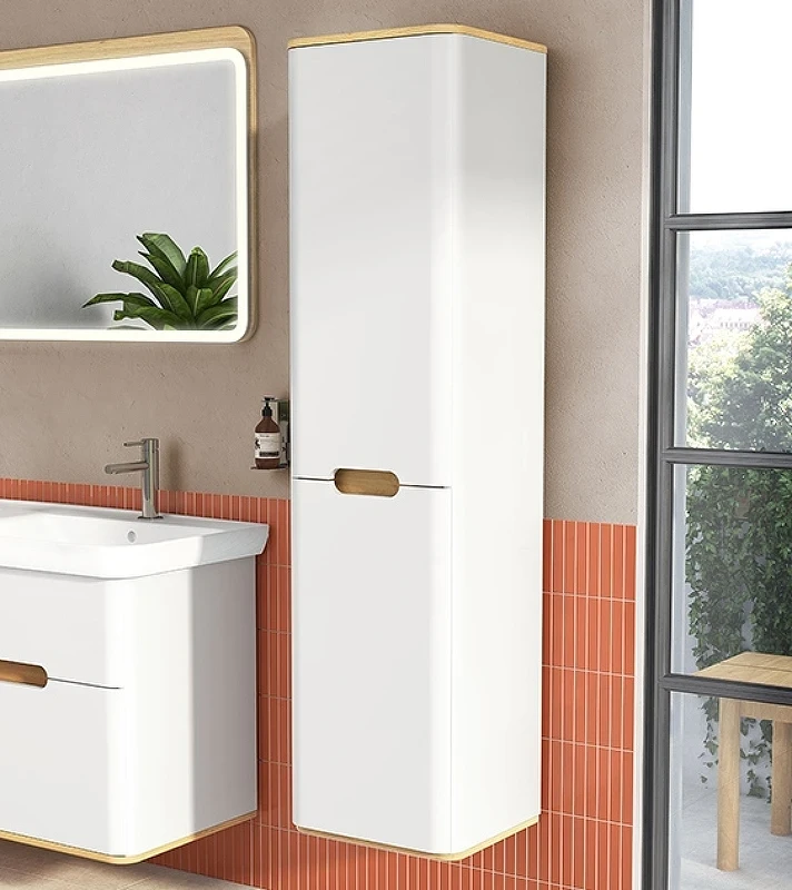 Шкаф пенал Vitra Sento 40 R 60842 подвесной с бельевое корзиной Белый матовый МДФ / ЛДСП