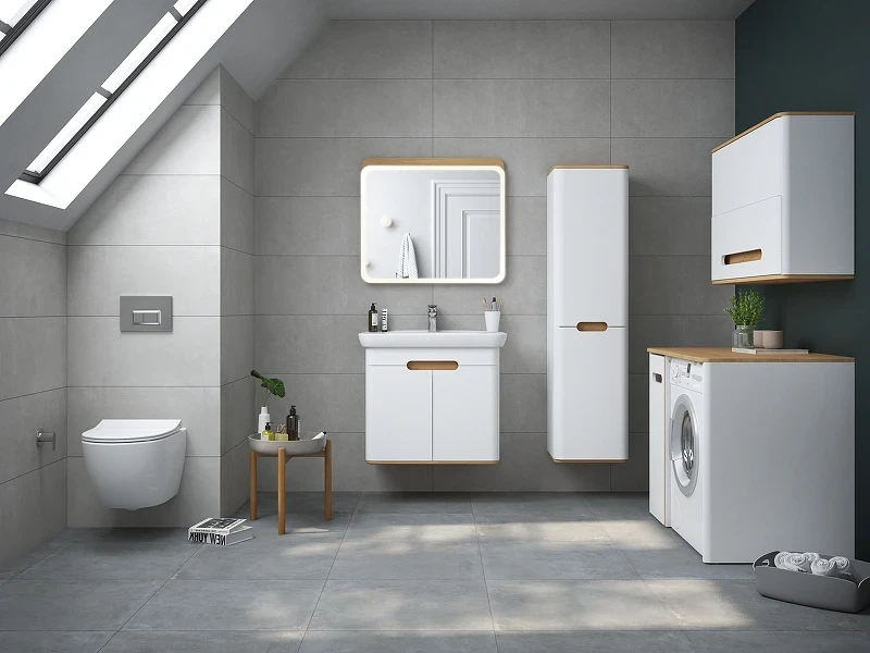 Шкаф пенал Vitra Sento 40 R 60842 подвесной с бельевое корзиной Белый матовый МДФ / ЛДСП
