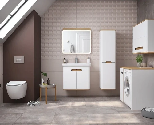 Шкаф пенал Vitra Sento 40 R 60842 подвесной с бельевое корзиной Белый матовый МДФ / ЛДСП