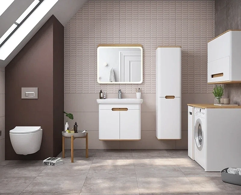 Шкаф пенал Vitra Sento 40 R 60842 подвесной с бельевое корзиной Белый матовый МДФ / ЛДСП