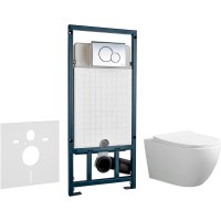Комплект унитаза Ceruttispa Orlter Aria Tornado CT9955 с сиденьем Микролифт и инсталляцией WeltWasser WW Marberg 507 10000005949+10000005952 с клавишей смыва Хром глянцевый фарфор подвесной