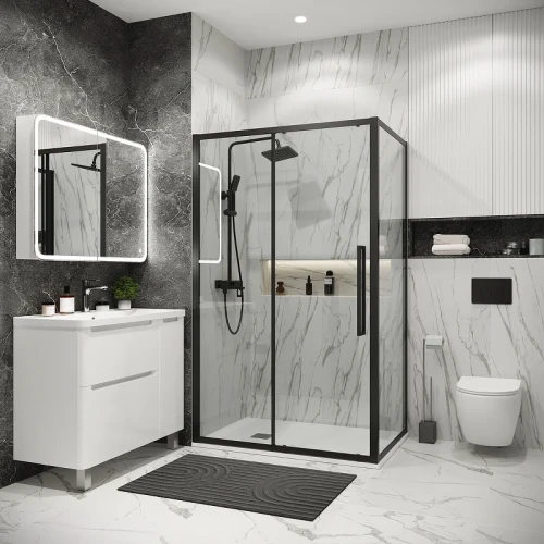 Душевой уголок Grossman Cosmo 130х90 120.K33.02.1390.21.00 профиль Черный матовый стекло прозрачное