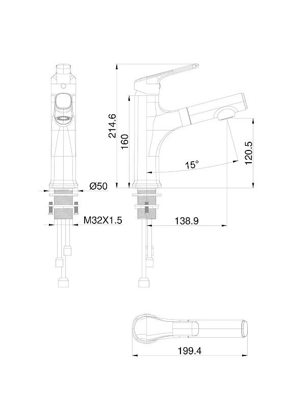 Смеситель для раковины Wonzon & Woghand WW-AE4151-BG цвет Брашированное золото