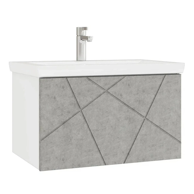 Тумба с раковиной Vigo Geometry 70 034 бетон-com подвесная цвет Бетон Белый