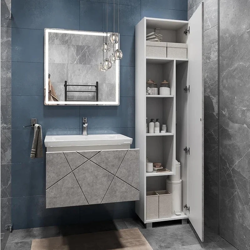 Тумба с раковиной Vigo Geometry 70 034 бетон-com подвесная цвет Бетон Белый