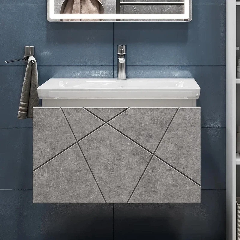 Тумба с раковиной Vigo Geometry 70 034 бетон-com подвесная цвет Бетон Белый
