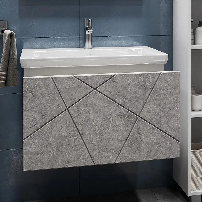 Тумба с раковиной Vigo Geometry 70 034 бетон-com подвесная цвет Бетон Белый