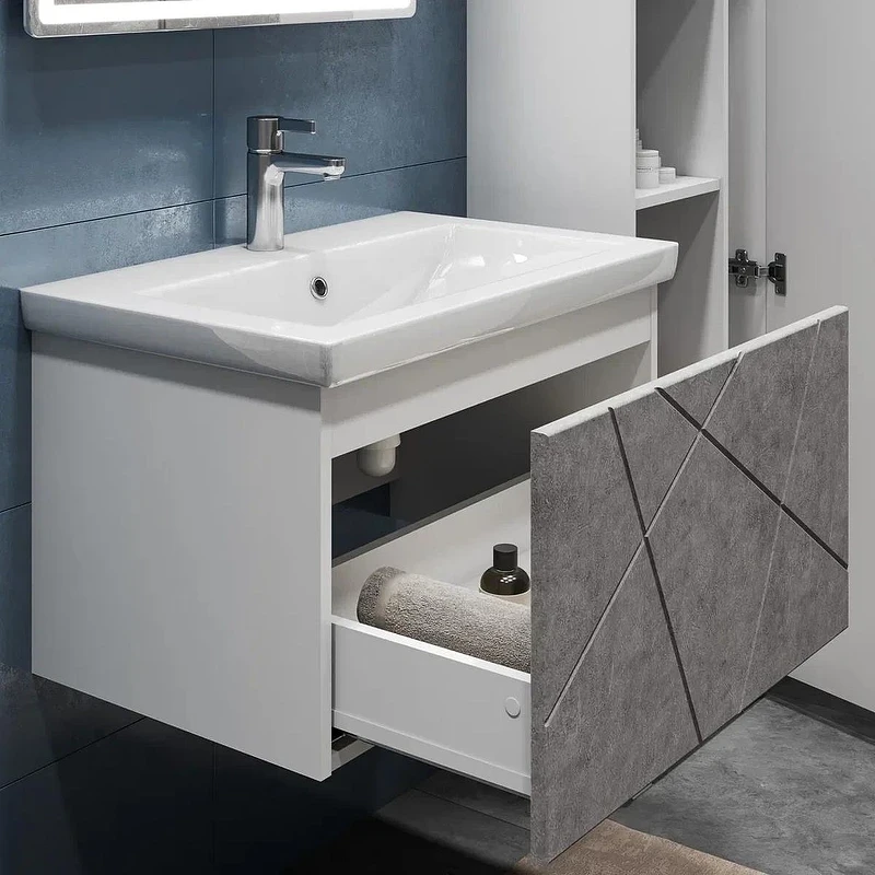 Тумба с раковиной Vigo Geometry 70 034 бетон-com подвесная цвет Бетон Белый