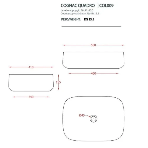 Раковина накладная Artceram Cognac 56 COL009 15 34 цвет Grigio oliva