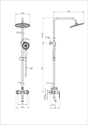 Душевая система Wonzon & Woghand WW-B2168-A-CR цвет Хром