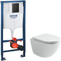 Комплект унитаза Ceramicanova Vogue CN4008T с инсталляцией Grohe Rapid SL 38811KF0 с сиденьем Микролифт и Черной матовой клавишей смыва фарфор подвесной