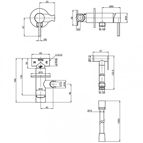 Гигиенический душ со смесителем AQUAme Siena AQM6217MB Черный матовый латунь встраиваемый