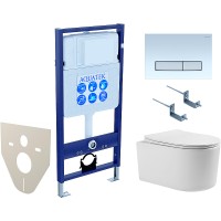 Комплект унитаза с инсталляцией Aquatek Set Aquatek Мия 4в1 с сиденьем Микролифт и клавишей смыва Белый глянцевый Никель фарфор подвесной