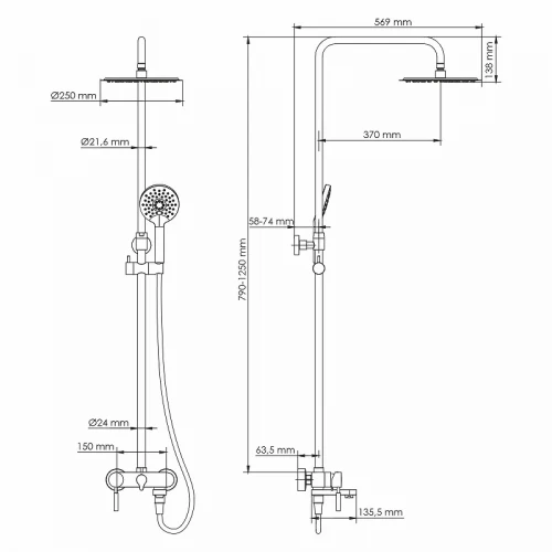 Душевая система WasserKRAFT A14201.14 цвет Никель