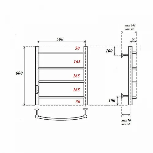 Электрический полотенцесушитель Point Афина PN04756 П4 500x600 диммер слева Хром