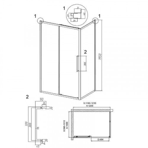 Душевой уголок Grossman Cosmo 120x100 120.K33.02.1210.42.00 профиль Графит сатин стекло прозрачное