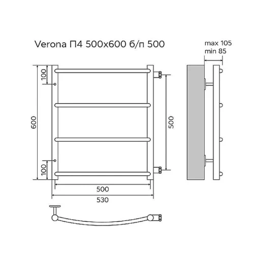 Водяной полотенцесушитель Azario Verona 500х600 AZ83911W нижнее/диагональное подключение, G 1/2 цвет Белый