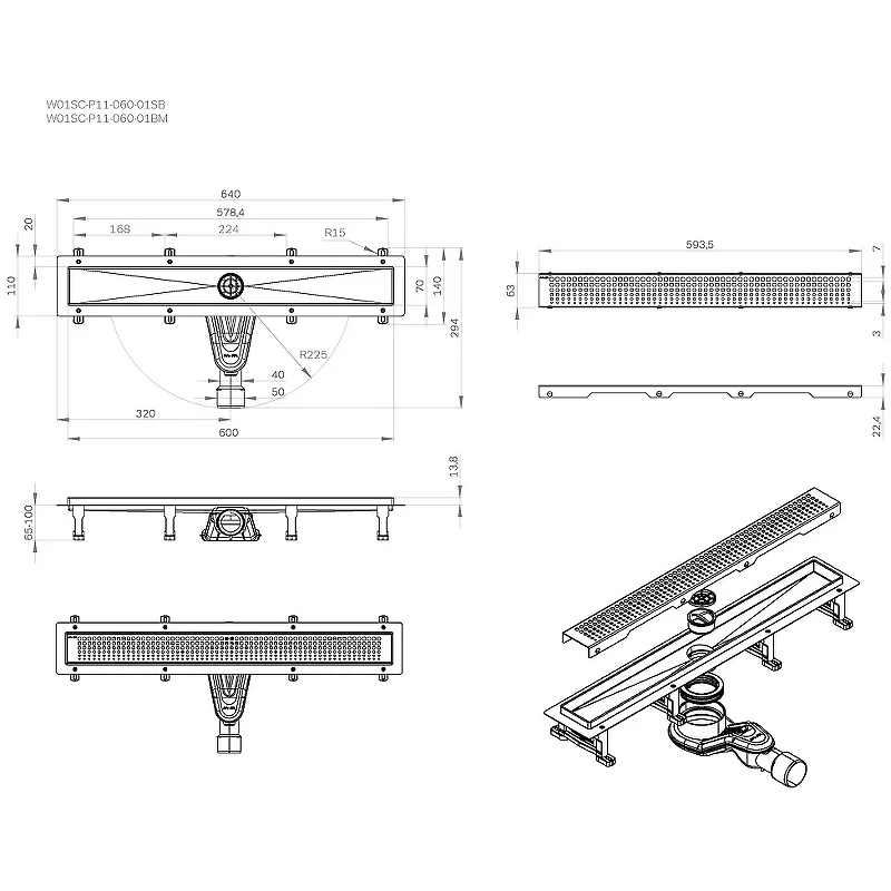 Душевой лоток AM.PM MasterFlow 60 W01SC-P11-060-01BM с Черной матовой решеткой Cut Gradient