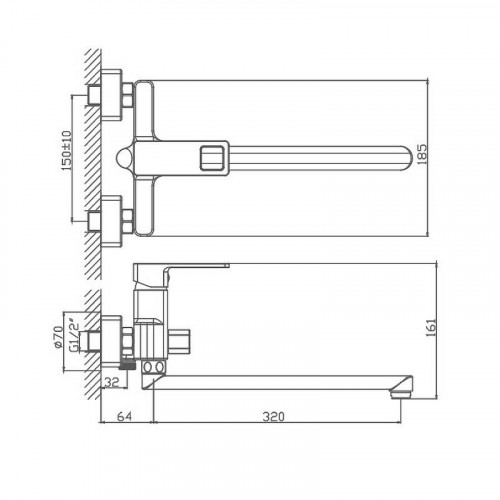 Смеситель для ванны Haiba HB22615 универсальный Хром латунь на стену