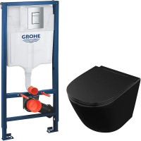 Комплект унитаза Owl 1975 Vind Cirkel-H OWLT190305 с инсталляцией Grohe Rapid SL 38772001 с сиденьем Микролифт и клавишей смыва Хром фарфор подвесной
