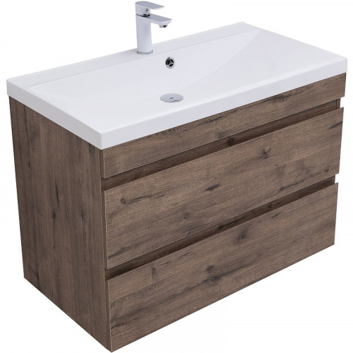 Тумба под раковину Aquanet Нота New 90 334193 подвесная Дуб веллингтон табак МДФ / ЛДСП
