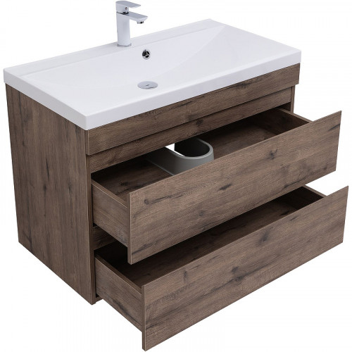 Тумба под раковину Aquanet Нота New 90 334193 подвесная Дуб веллингтон табак МДФ / ЛДСП