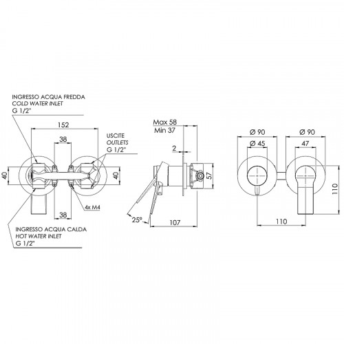 Смеситель для душа Remer Slash SL92ZPNO Черный матовый латунь встраиваемый