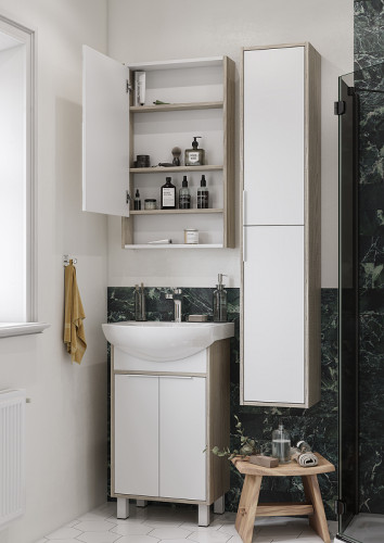 Зеркальный шкаф Aquaton Рико 50 1A212302RIB90 Белый Ясень фабрик МДФ / ЛДСП, стекло