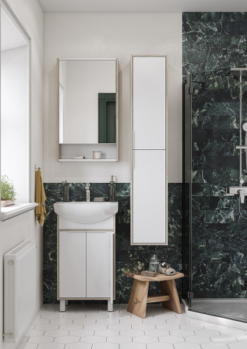 Зеркальный шкаф Aquaton Рико 50 1A212302RIB90 Белый Ясень фабрик МДФ / ЛДСП, стекло