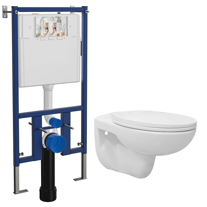 Унитаз с инсталляцией Loranto Fredo 4501+CS-WH8005 цвет Белый с сиденьем Микролифт
