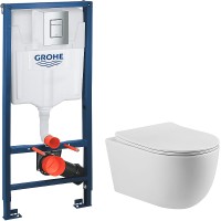 Комплект унитаза Vincea Evo Rimless VT1-34S с инсталляцией Grohe Rapid SL 38772001 с сиденьем Микролифт и клавишей смыва Хром фарфор подвесной