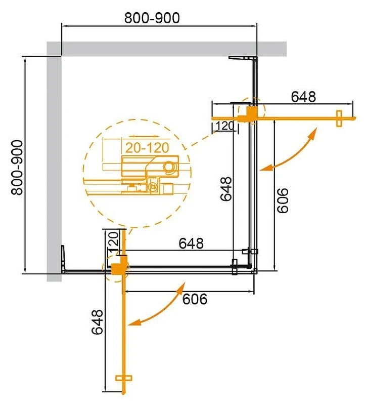Душевой уголок Cezares Slider 90х90 SLIDER-A-2-80/90-BR-GM профиль цвет Оружейная сталь стекло бронзовое