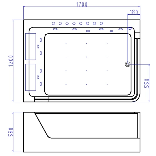 Акриловая ванна Ceruttispa 170x120 L C-495L 9949 с гидромассажем