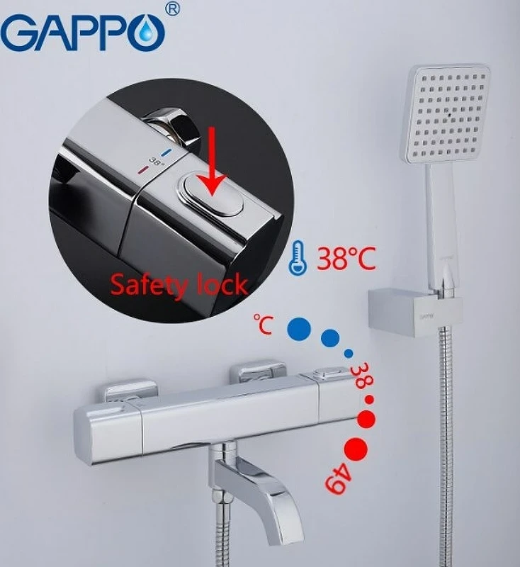 Смеситель для ванны Gappo G3291 с термостатом Хром латунь на стену