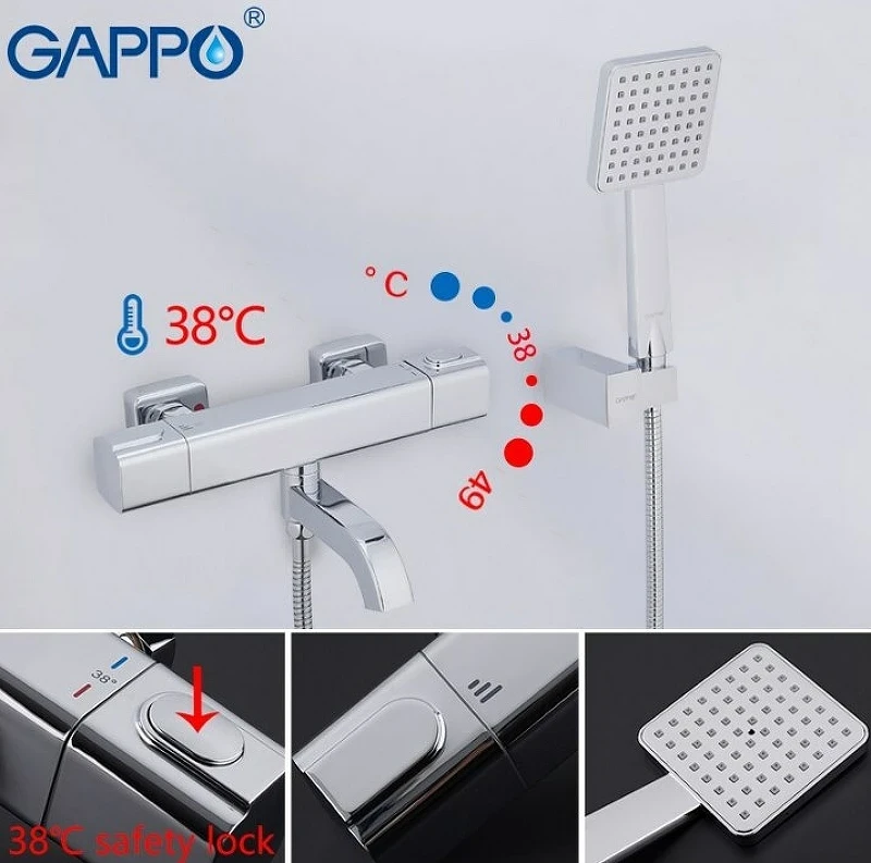 Смеситель для ванны Gappo G3291 с термостатом Хром латунь на стену
