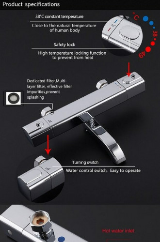 Смеситель для ванны Gappo G3291 с термостатом Хром латунь на стену